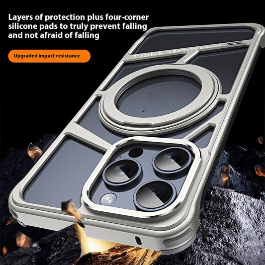Rotating Bracket Magnetic Suction Metal Hollow Phone Case