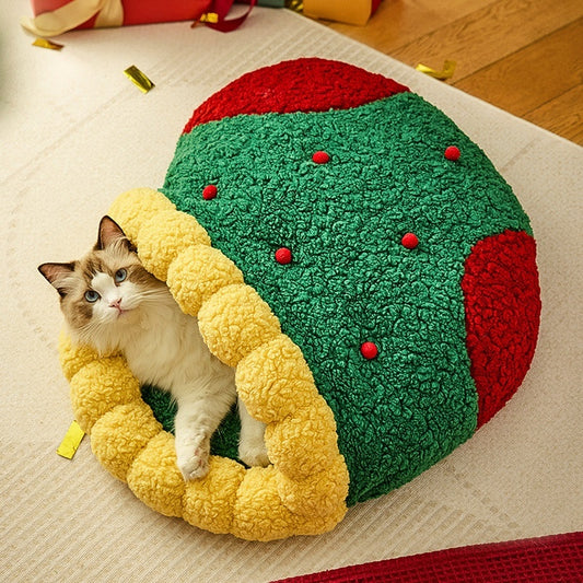 Cat Nest Winter Warm Semi-closed Christmas Style Deep Sleep Cat Diamond Tunnel Quilt Cat