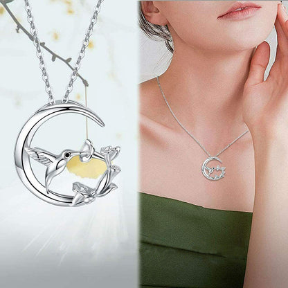 Cute Animal Flower Necklace Morning Glory Blossom Hummingbird