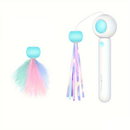 Cat Teaser Stick, Retractable Cat Wand With Replacement Head, Cat Feather Toy, Cat Interactive Toy For Indoor Cats For Relief Boredom And Exercise